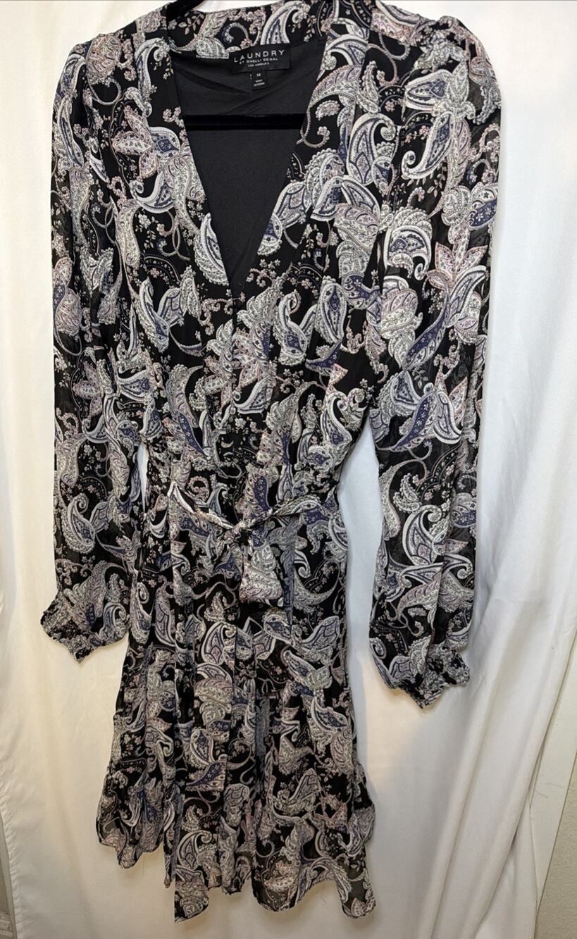 Laundry by Shelli Segal Fit & Flare Mini Dress 14 Paisley Chiffon V-Neck